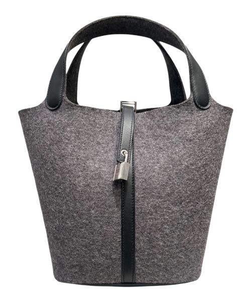 HERMES（エルメス）HERMES (エルメス) ピコタンロックMM/シルバー金具/フェルト×ヴォースイフト/グレー/ブラック/Y刻印 グレー×ブラック シルバー金具 サイズ:MMの古着・服飾アイテム