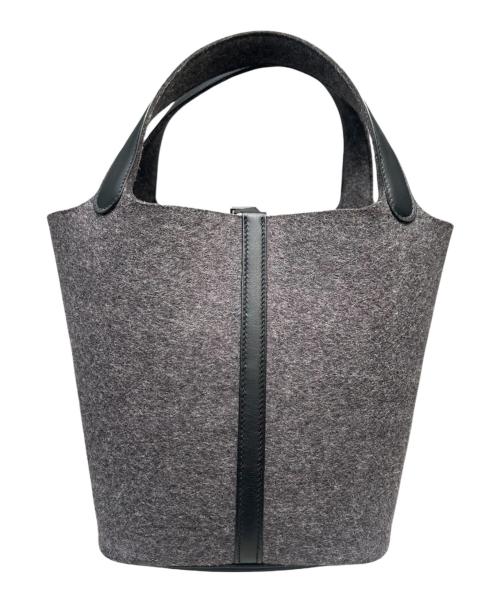 HERMES（エルメス）HERMES (エルメス) ピコタンロックMM/シルバー金具/フェルト×ヴォースイフト/グレー/ブラック/Y刻印 グレー×ブラック シルバー金具 サイズ:MMの古着・服飾アイテム