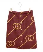 GUCCIグッチ）の古着「Gucci Interlocking G Check Wool-Silk Midi Skirt/GG柄スカート」｜レッド