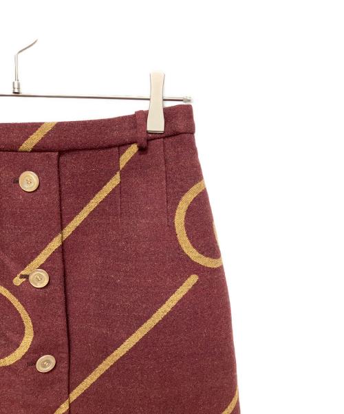 GUCCI（グッチ）GUCCI (グッチ) Gucci Interlocking G Check Wool-Silk Midi Skirt/GG柄スカート レッド サイズ:40の古着・服飾アイテム