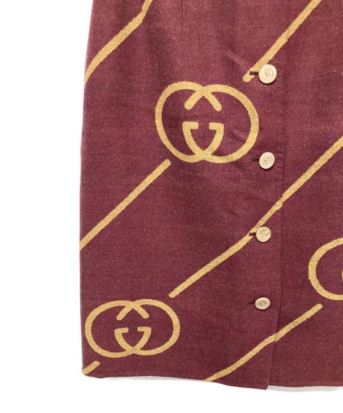 GUCCI（グッチ）GUCCI (グッチ) Gucci Interlocking G Check Wool-Silk Midi Skirt/GG柄スカート レッド サイズ:40の古着・服飾アイテム