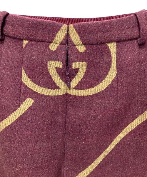 GUCCI（グッチ）GUCCI (グッチ) Gucci Interlocking G Check Wool-Silk Midi Skirt/GG柄スカート レッド サイズ:40の古着・服飾アイテム