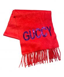 GUCCI（グッチ）の古着「 Scarf with Green "GUCCY" Sequins」｜レッド