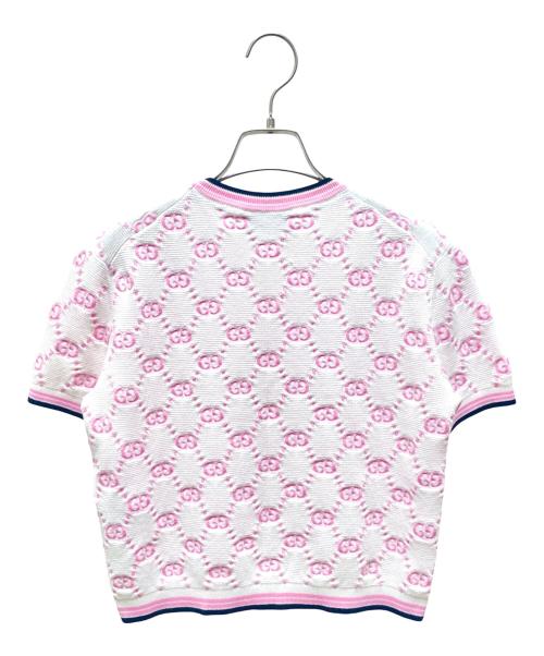 GUCCI（グッチ）GUCCI (グッチ) GGラウンドネックコットンニット ピンク×ホワイト サイズ:XSの古着・服飾アイテム