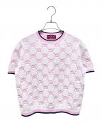 GUCCIグッチ）の古着「GGラウンドネックコットンニット」｜ピンク×ホワイト