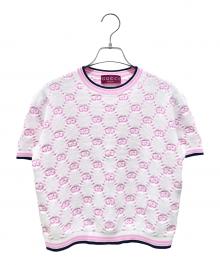 GUCCI（グッチ）の古着「GGラウンドネックコットンニット」｜ピンク×ホワイト