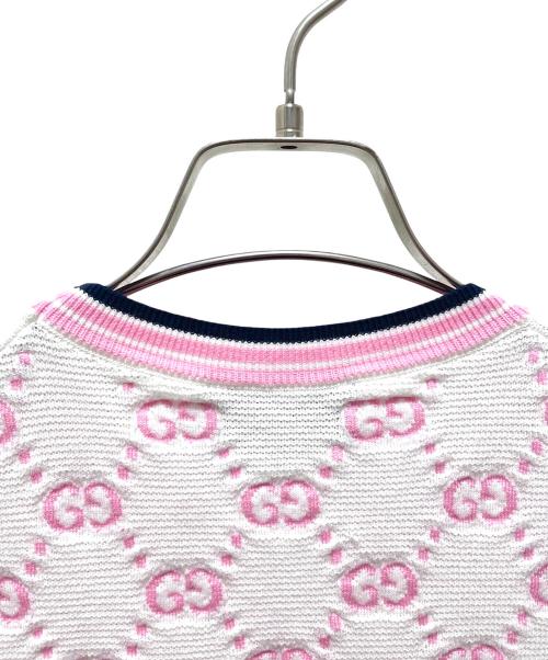 GUCCI（グッチ）GUCCI (グッチ) GGラウンドネックコットンニット ピンク×ホワイト サイズ:XSの古着・服飾アイテム