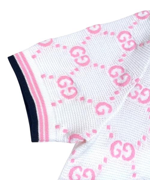 GUCCI（グッチ）GUCCI (グッチ) GGラウンドネックコットンニット ピンク×ホワイト サイズ:XSの古着・服飾アイテム