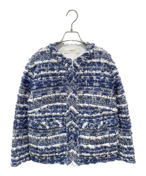 CYCLAS（シクラス）CYCLAS (シクラス) ノーカラーツイードジャケット ブルー×ホワイト サイズ:34の古着・服飾アイテム
