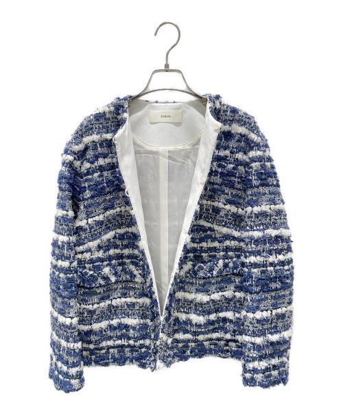 CYCLAS（シクラス）CYCLAS (シクラス) ノーカラーツイードジャケット ブルー×ホワイト サイズ:34の古着・服飾アイテム