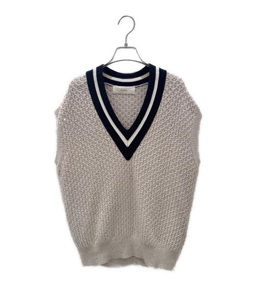 CYCLAS（シクラス）CYCLAS (シクラス) スパンコールVネックニットベスト ベージュ×ブラック サイズ:34の古着・服飾アイテム