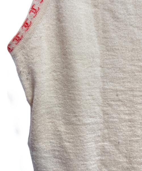 CHANEL（シャネル）CHANEL (シャネル) カシミヤニットベスト ベージュ×レッド サイズ:42の古着・服飾アイテム