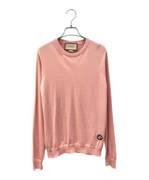 GUCCI（グッチ）GUCCI (グッチ) ワンポイントロゴニット ピンク サイズ:Ｍの古着・服飾アイテム