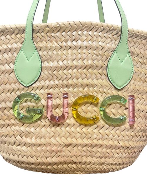 GUCCI（グッチ）GUCCI (グッチ) ストローカゴバッグ ベージュ×グリーン×マルチカラー サイズ:-の古着・服飾アイテム