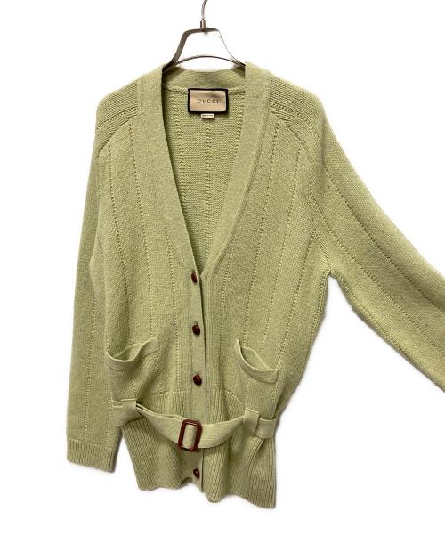 GUCCI（グッチ）GUCCI (グッチ) ベルテッドリブニットカーディガン グリーン サイズ:XLの古着・服飾アイテム