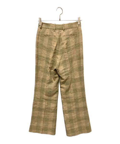 GUCCI（グッチ）GUCCI (グッチ) Gucci Beige and Green Check Linen Straight-Leg Pants/チェックリネンラウンドポケット パンツ グリーン×ベージュ サイズ:36の古着・服飾アイテム