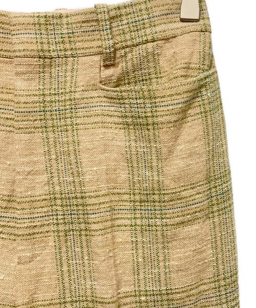 GUCCI（グッチ）GUCCI (グッチ) Gucci Beige and Green Check Linen Straight-Leg Pants/チェックリネンラウンドポケット パンツ グリーン×ベージュ サイズ:36の古着・服飾アイテム