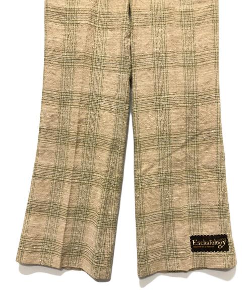 GUCCI（グッチ）GUCCI (グッチ) Gucci Beige and Green Check Linen Straight-Leg Pants/チェックリネンラウンドポケット パンツ グリーン×ベージュ サイズ:36の古着・服飾アイテム