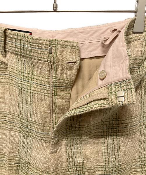 GUCCI（グッチ）GUCCI (グッチ) Gucci Beige and Green Check Linen Straight-Leg Pants/チェックリネンラウンドポケット パンツ グリーン×ベージュ サイズ:36の古着・服飾アイテム