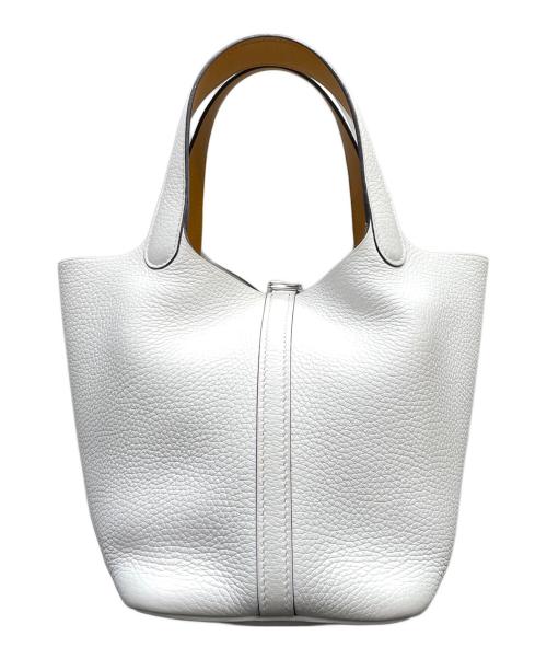 HERMES（エルメス）HERMES (エルメス) ピコタンロックPM（18）エクラ/シルバー金具/トリヨンクレマンス/ニューホワイト/セサミ/W刻印 ニューホワイト×セサミ シルバー金具 サイズ:PM（18）の古着・服飾アイテム