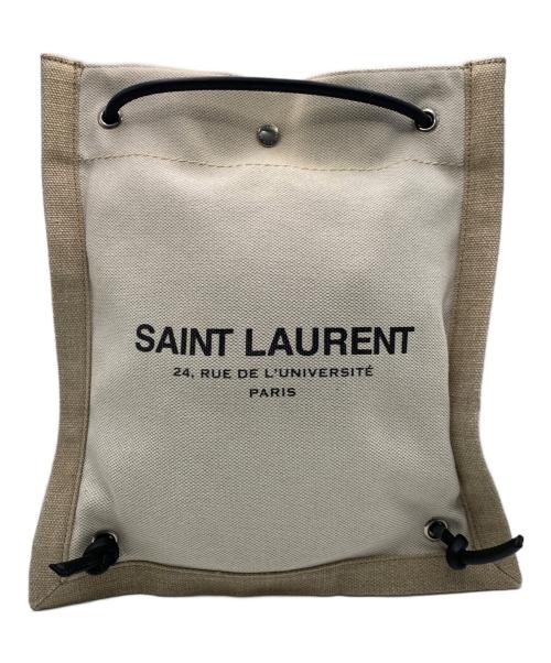 Saint Laurent Paris（サンローランパリ）Saint Laurent Paris (サンローランパリ) フラットクロスボディバッグ ホワイト×ベージュの古着・服飾アイテム
