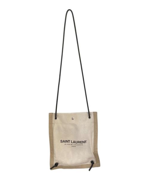 Saint Laurent Paris（サンローランパリ）Saint Laurent Paris (サンローランパリ) フラットクロスボディバッグ ホワイト×ベージュの古着・服飾アイテム