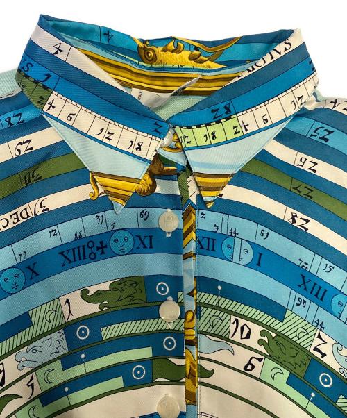 HERMES（エルメス）HERMES (エルメス) ニット　シルク切替シャツ スカイブルー×マルチカラー サイズ:Lの古着・服飾アイテム