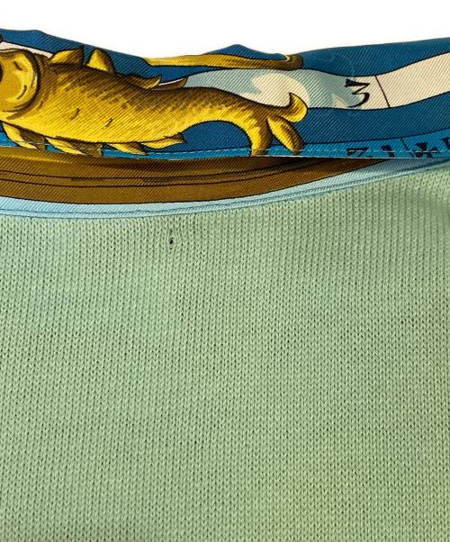 HERMES（エルメス）HERMES (エルメス) ニット　シルク切替シャツ スカイブルー×マルチカラー サイズ:Lの古着・服飾アイテム