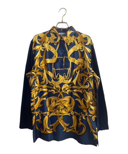 HERMES（エルメス）HERMES (エルメス) ニット切替シャツ ネイビー×ゴールド サイズ:Lの古着・服飾アイテム
