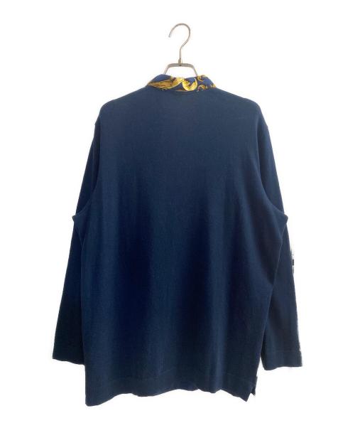 HERMES（エルメス）HERMES (エルメス) ニット切替シャツ ネイビー×ゴールド サイズ:Lの古着・服飾アイテム