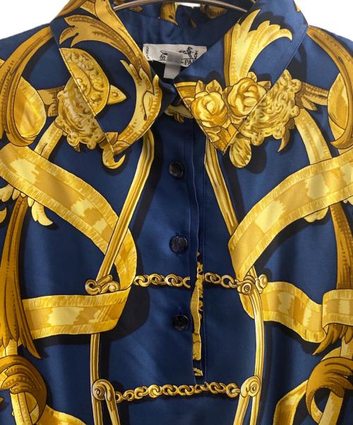 HERMES（エルメス）HERMES (エルメス) ニット切替シャツ ネイビー×ゴールド サイズ:Lの古着・服飾アイテム