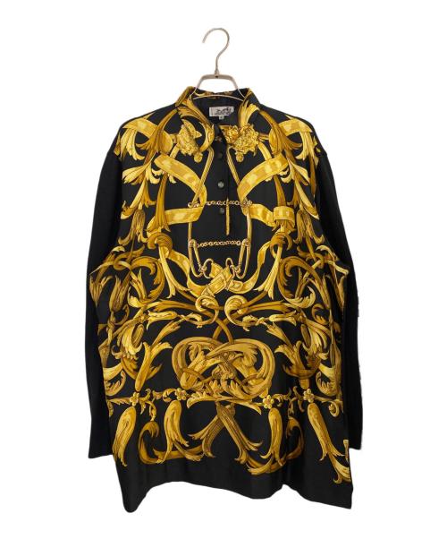 HERMES（エルメス）HERMES (エルメス) ニット切替シャツ ブラック×ゴールド サイズ:XLの古着・服飾アイテム