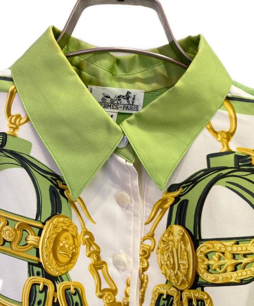 HERMES（エルメス）HERMES (エルメス) ニット切替シルクシャツ グリーン×ゴールド×ホワイト サイズ:Ｍの古着・服飾アイテム