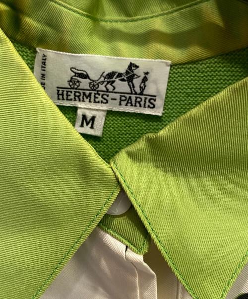 HERMES（エルメス）HERMES (エルメス) ニット切替シルクシャツ グリーン×ゴールド×ホワイト サイズ:Ｍの古着・服飾アイテム