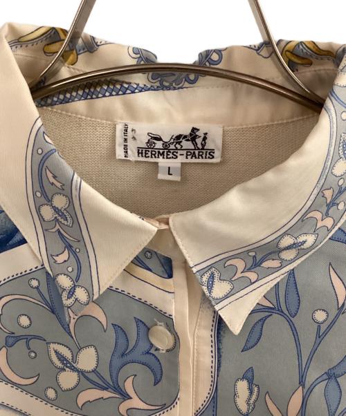 HERMES（エルメス）HERMES (エルメス) ニット切替シャツ アイボリー×スカイブルー×パープ サイズ:Lの古着・服飾アイテム
