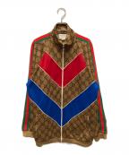 GUCCIグッチ）の古着「GG Plain Knit Jacket For Men Brown/GGテクニカルジャージジャケット」｜ブラウン×レッド×ブルー