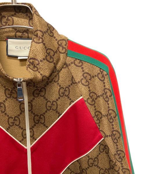 GUCCI（グッチ）GUCCI (グッチ) GG Plain Knit Jacket For Men Brown/GGテクニカルジャージジャケット ブラウン×レッド×ブルー サイズ:Sの古着・服飾アイテム