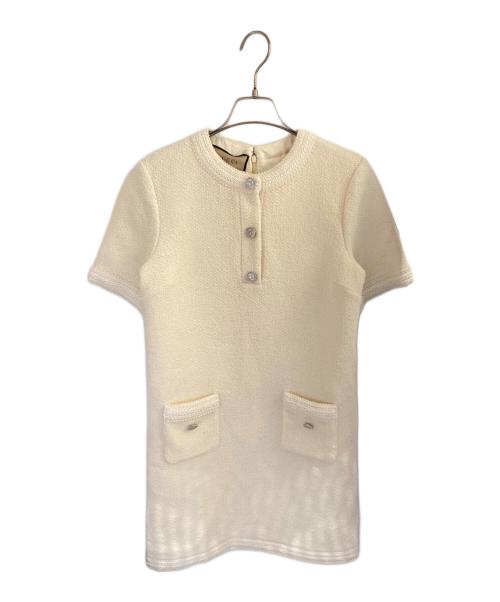 GUCCI（グッチ）GUCCI (グッチ) Gucci Wool Tweed Mini Dress/S/Sウールツイードドレス アイボリー サイズ:40の古着・服飾アイテム