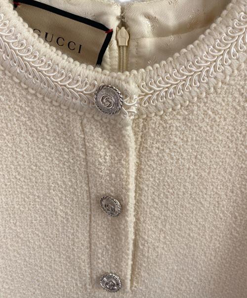 GUCCI（グッチ）GUCCI (グッチ) Gucci Wool Tweed Mini Dress/S/Sウールツイードドレス アイボリー サイズ:40の古着・服飾アイテム