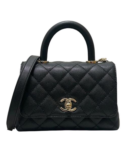 CHANEL（シャネル）CHANEL (シャネル) ココハンドル19/ゴールド金具/キャビアスキン/2021年以降 ブラック×ゴールド金具 サイズ:19cmの古着・服飾アイテム