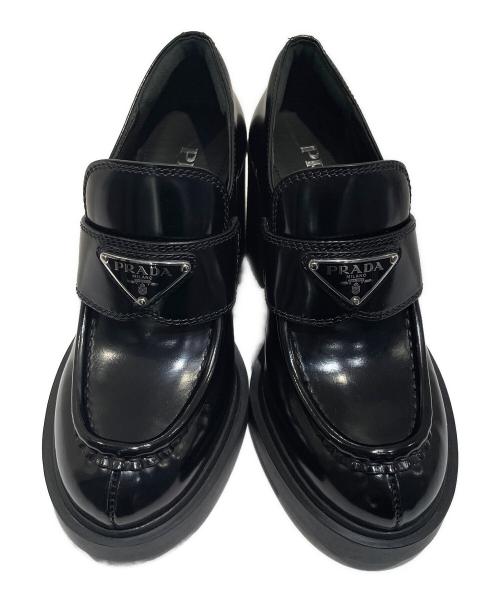 PRADA（プラダ）PRADA (プラダ) トライアングルロゴヒールローファー ブラック サイズ:34 1/2の古着・服飾アイテム