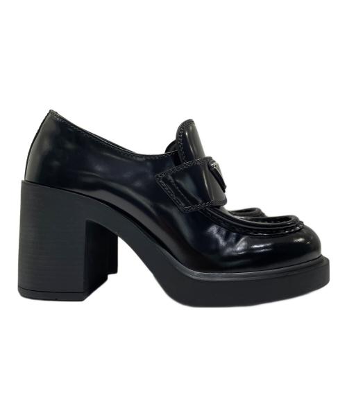 PRADA（プラダ）PRADA (プラダ) トライアングルロゴヒールローファー ブラック サイズ:34 1/2の古着・服飾アイテム