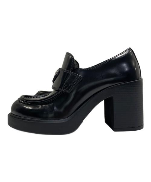 PRADA（プラダ）PRADA (プラダ) トライアングルロゴヒールローファー ブラック サイズ:34　1/2の古着・服飾アイテム