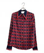 GUCCIグッチ）の古着「rhombus print silk shirt」｜レッド×ネイビー