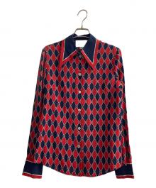 GUCCI（グッチ）の古着「rhombus print silk shirt」｜レッド×ネイビー