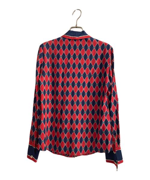 GUCCI（グッチ）GUCCI (グッチ) rhombus print silk shirt レッド×ネイビー サイズ:38の古着・服飾アイテム
