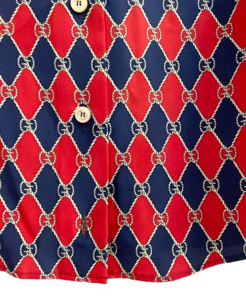 GUCCI（グッチ）GUCCI (グッチ) rhombus print silk shirt レッド×ネイビー サイズ:38の古着・服飾アイテム