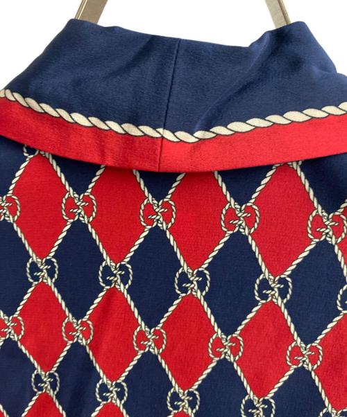 GUCCI（グッチ）GUCCI (グッチ) rhombus print silk shirt レッド×ネイビー サイズ:38の古着・服飾アイテム