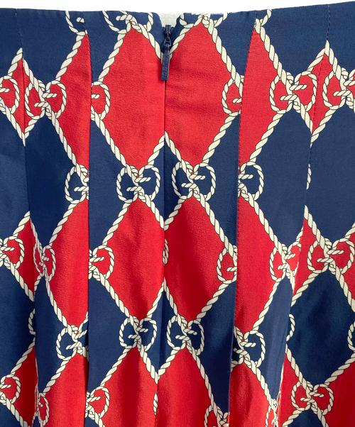 GUCCI（グッチ）GUCCI (グッチ) GG柄シルクスカート レッド×ネイビー サイズ:36の古着・服飾アイテム