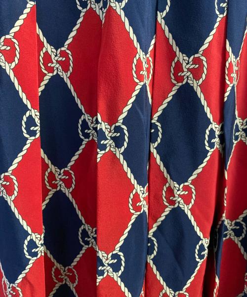GUCCI（グッチ）GUCCI (グッチ) GG柄シルクスカート レッド×ネイビー サイズ:36の古着・服飾アイテム